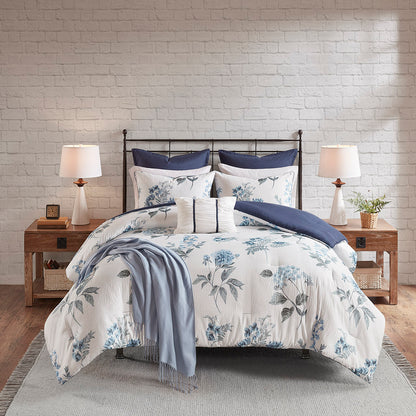 Madison Park 7 Piece Printed Seersucker Comforter Set with Throw Blanket