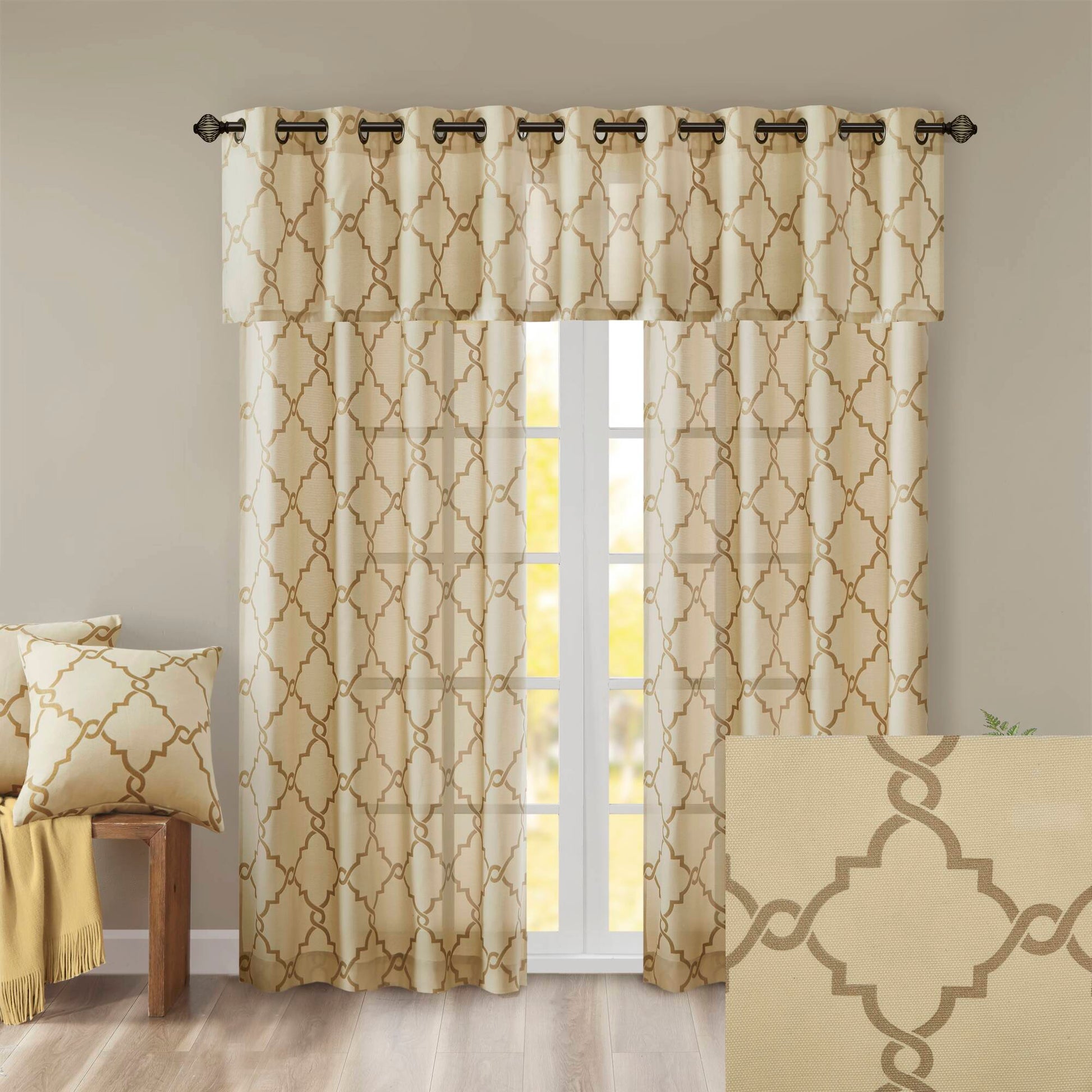Madison Park Fretwork Print Grommet Top Window Valance