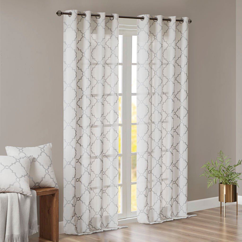 Madison Park Fretwork Print Grommet Top Window Curtain Panel