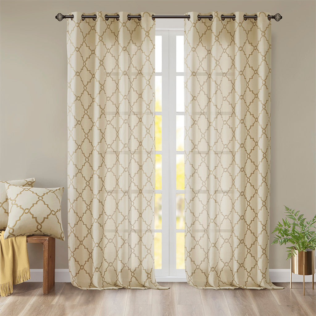 Madison Park Fretwork Print Grommet Top Window Curtain Panel