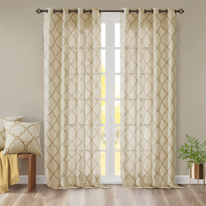 Madison Park Fretwork Print Grommet Top Window Curtain Panel