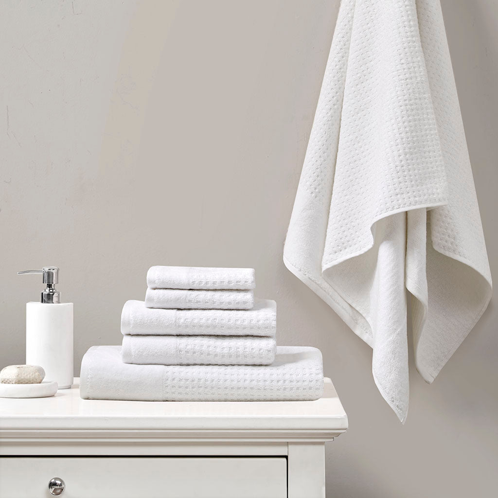 Madison Park Cotton Waffle Jacquard Antimicrobial Bath Towel 6 Piece Set