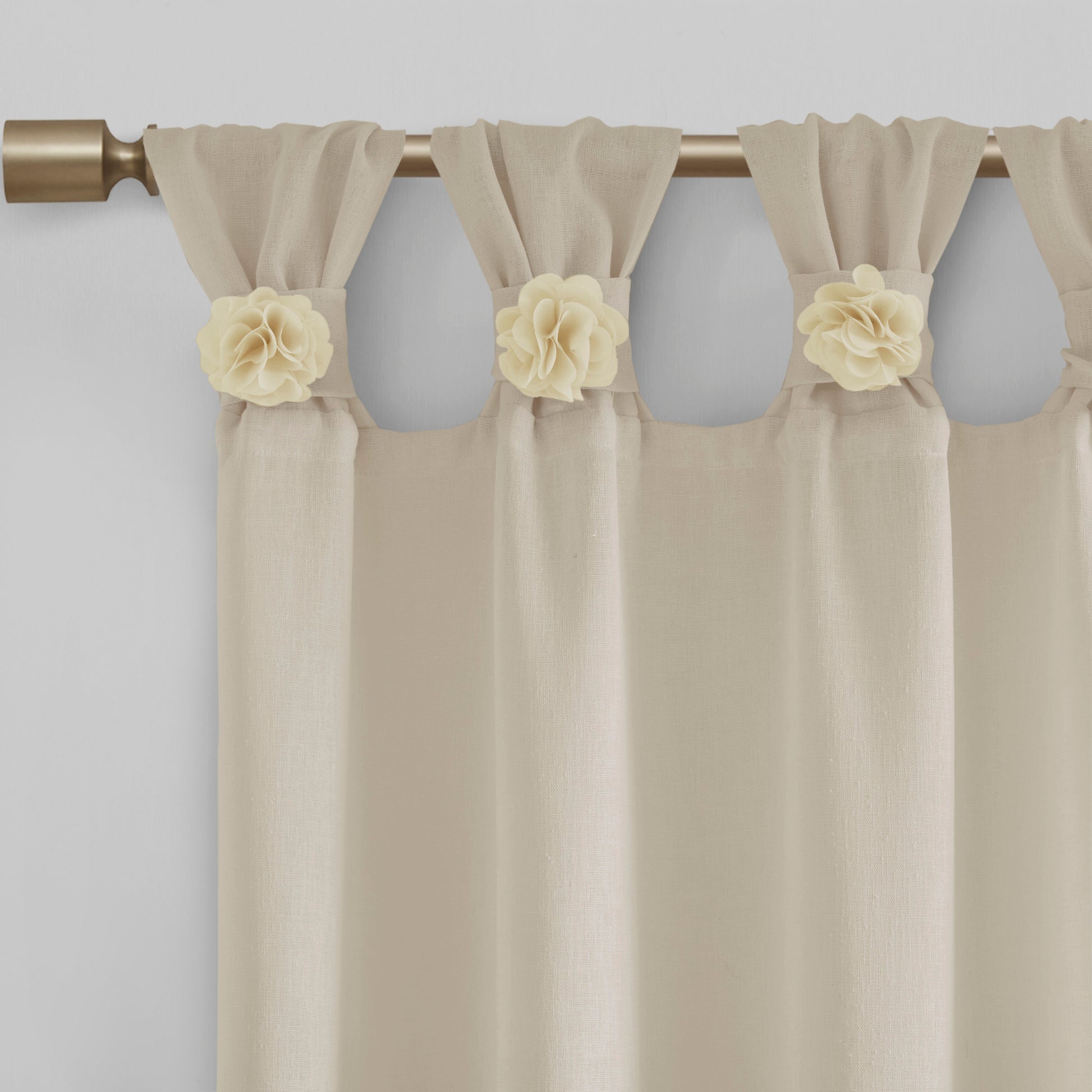 Madison Park Floral Embellished Cuff Tab Top Solid Curtain Panel