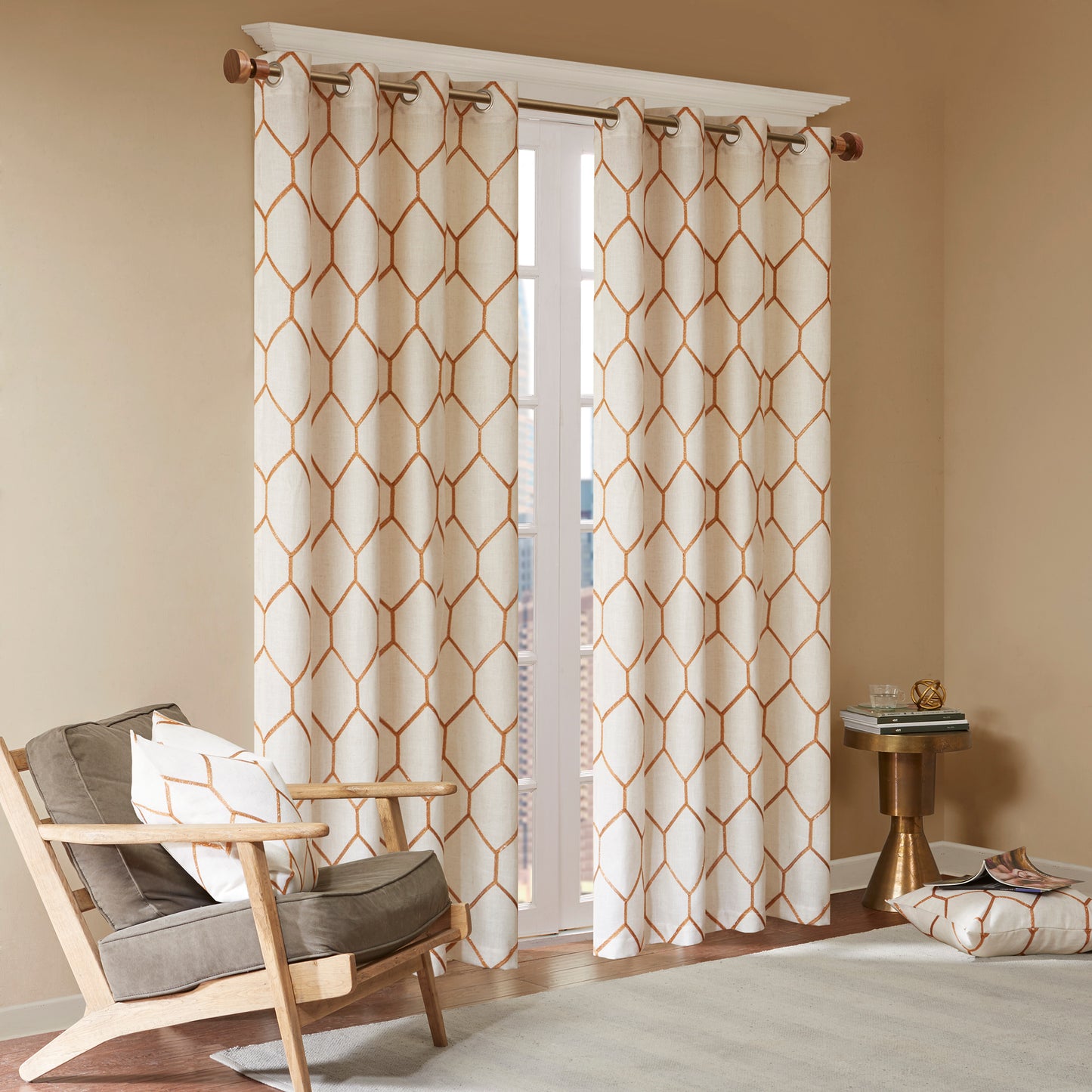 Madison Park Metallic Geo Embroidered Curtain Panel