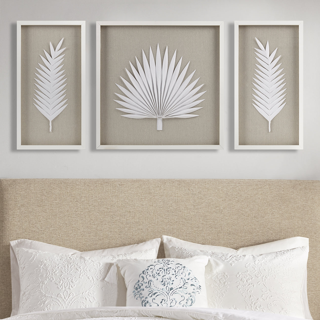 Madison Park Framed Rice Paper Palm Leaves 3-piece Shadowbox Wall Decor Set