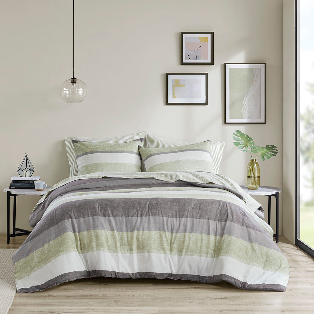 Madison Park Essentials Stripe Comforter Set with Bed Sheets