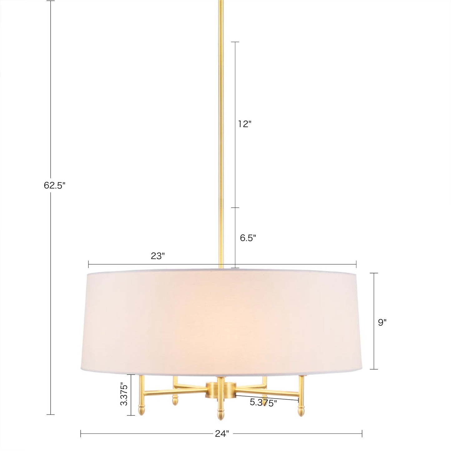 Hampton Hill Presidio 5-Light Dimmable Chandelier with Drum-shaped Fabric Shade & Adjustable Height