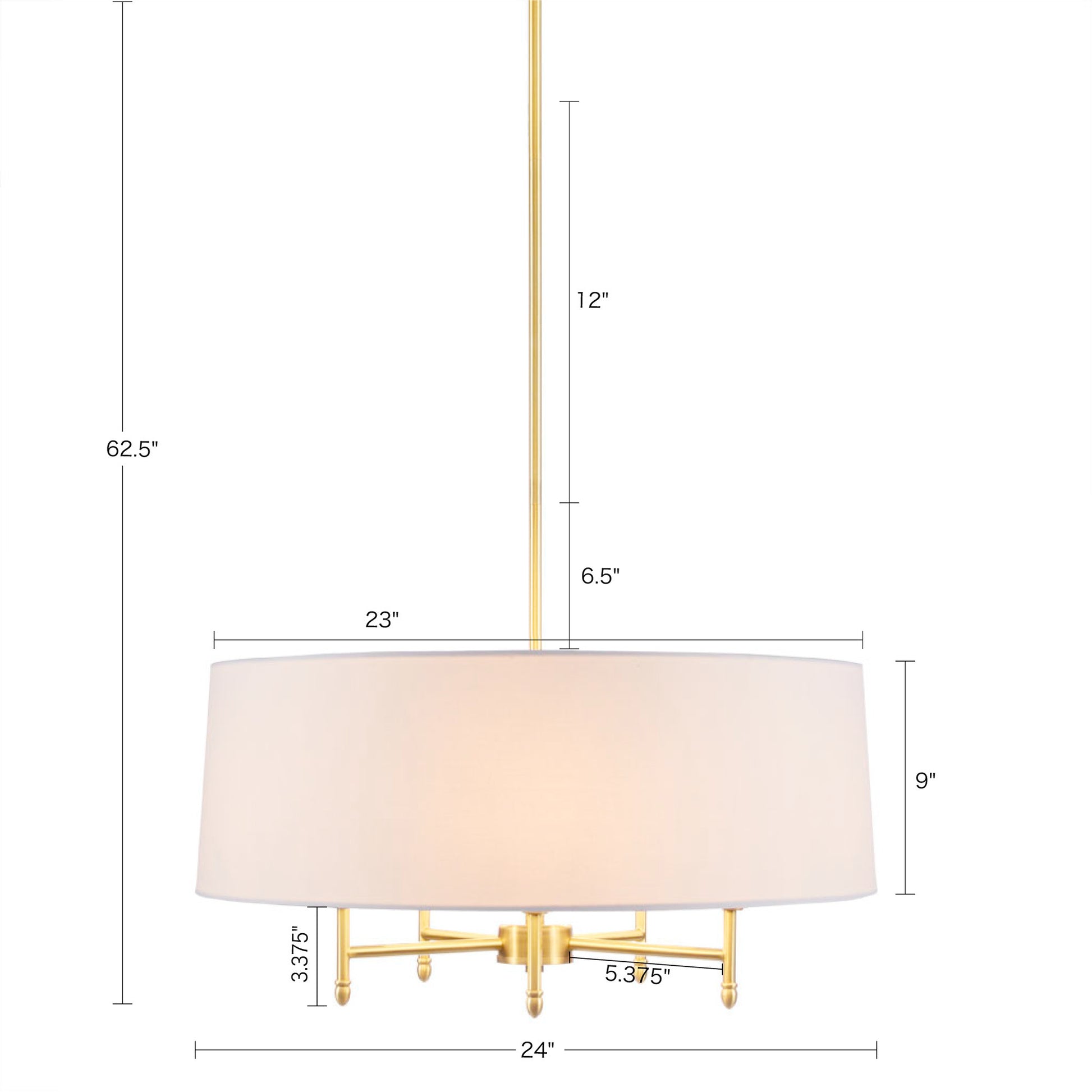 Hampton Hill Presidio 5-Light Dimmable Chandelier with Drum-shaped Fabric Shade & Adjustable Height
