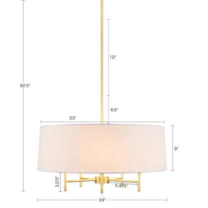 Hampton Hill Presidio 5-Light Dimmable Chandelier with Drum-shaped Fabric Shade & Adjustable Height