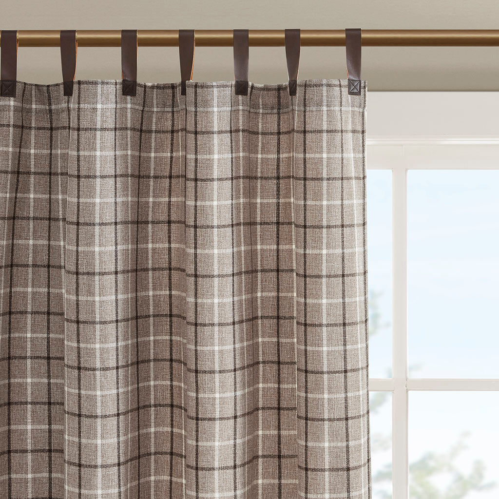 Madison Park Plaid Faux Leather Tab Top Curtain Panel with Fleece Lining