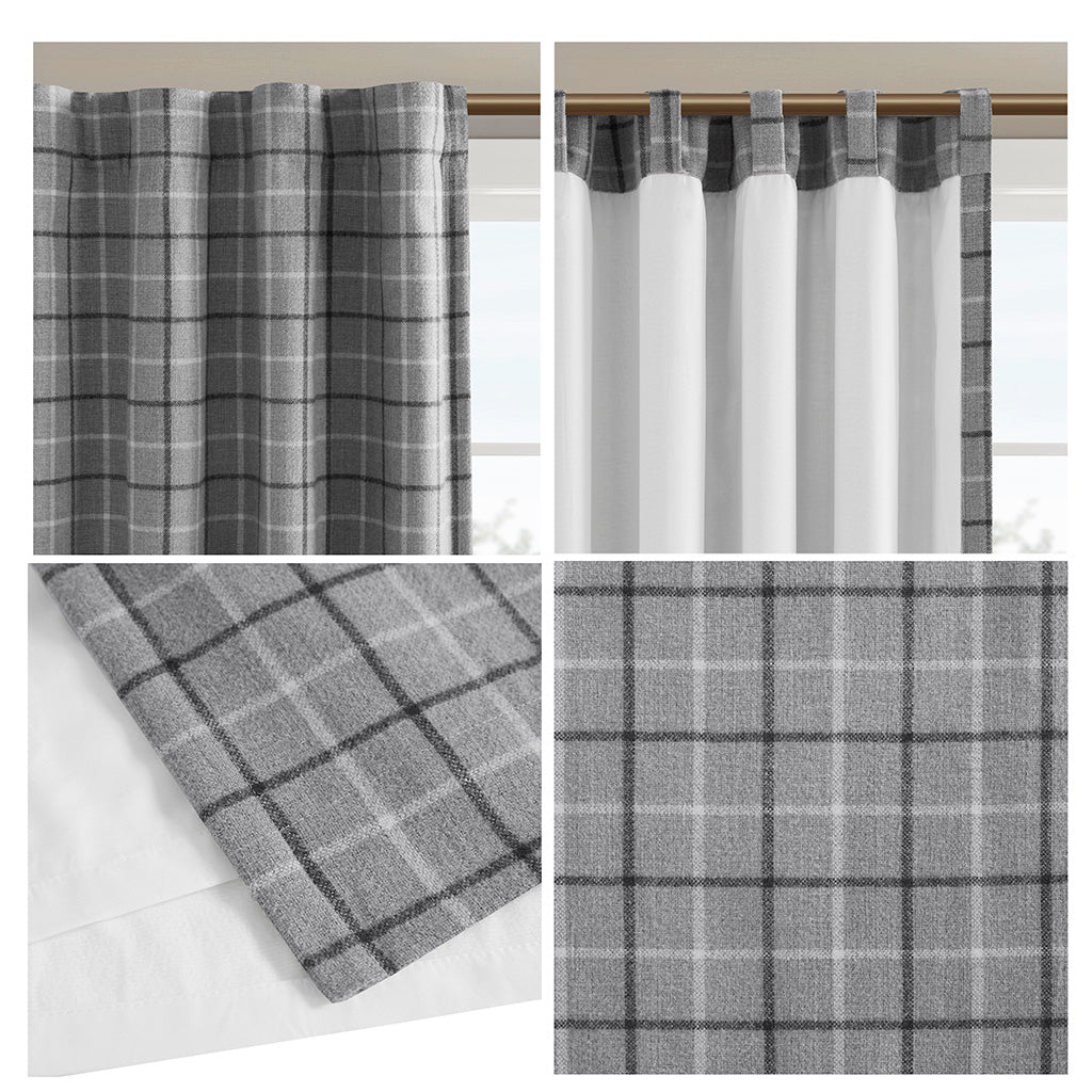 Madison Park Plaid Rod Pocket and Back Tab Curtain Panel with Fleece Lining