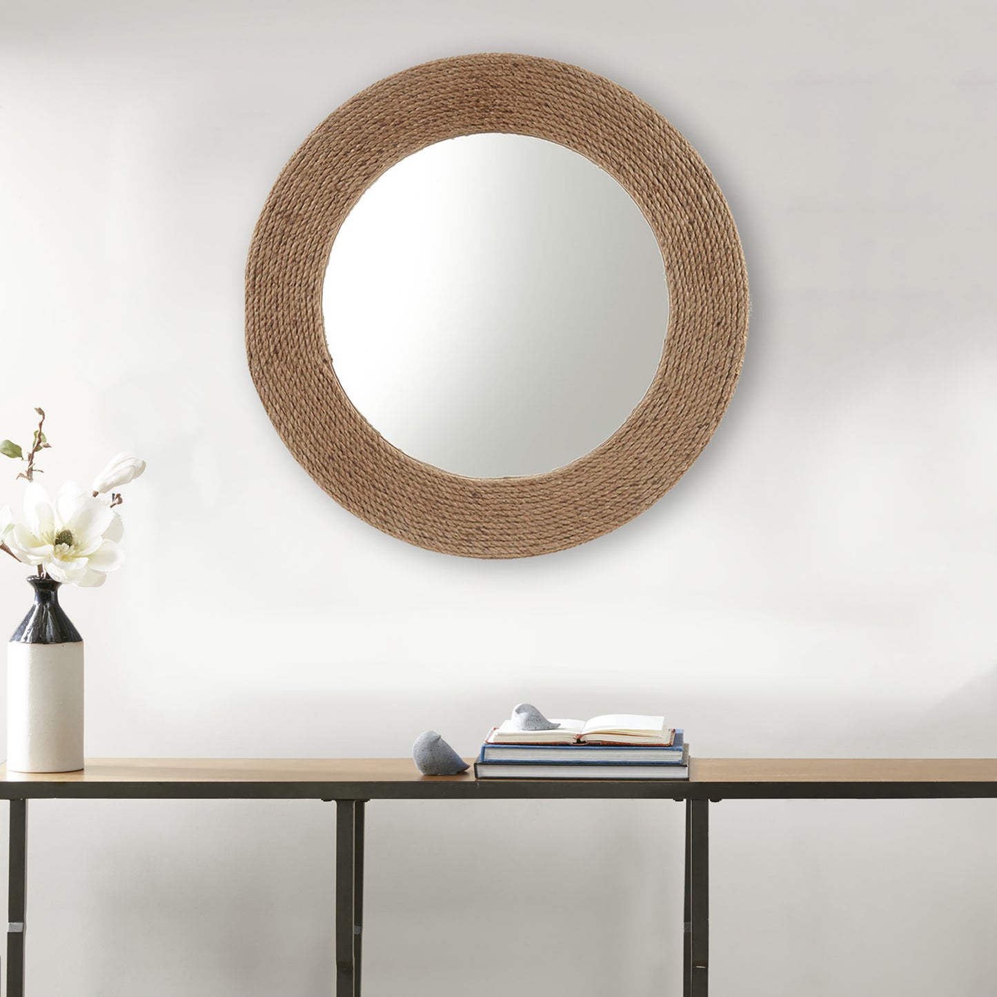 Madison Park Natural Jute Rope Round Wall Mirror 26"