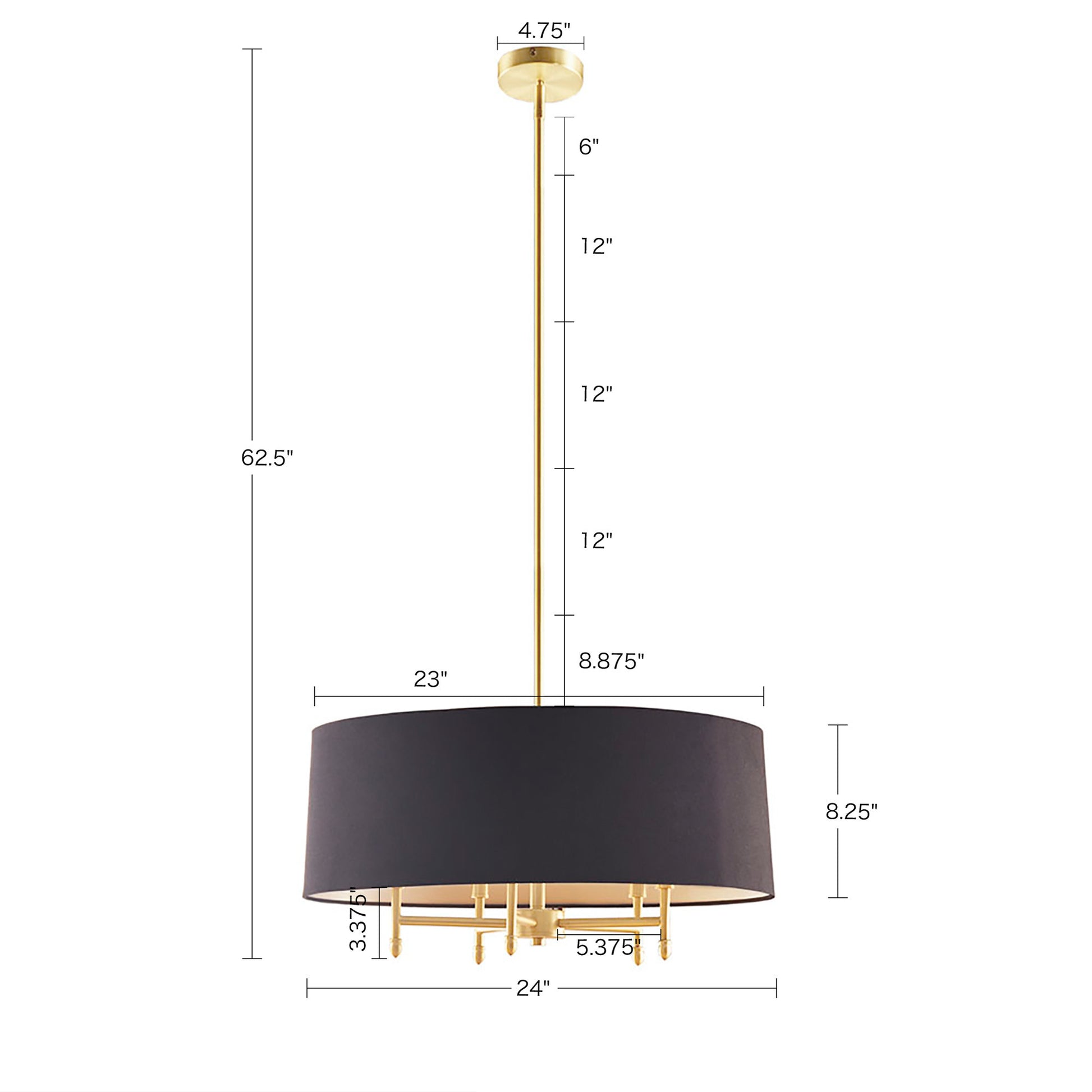 Hampton Hill Presidio 5-Light Dimmable Chandelier with Drum-shaped Fabric Shade & Adjustable Height