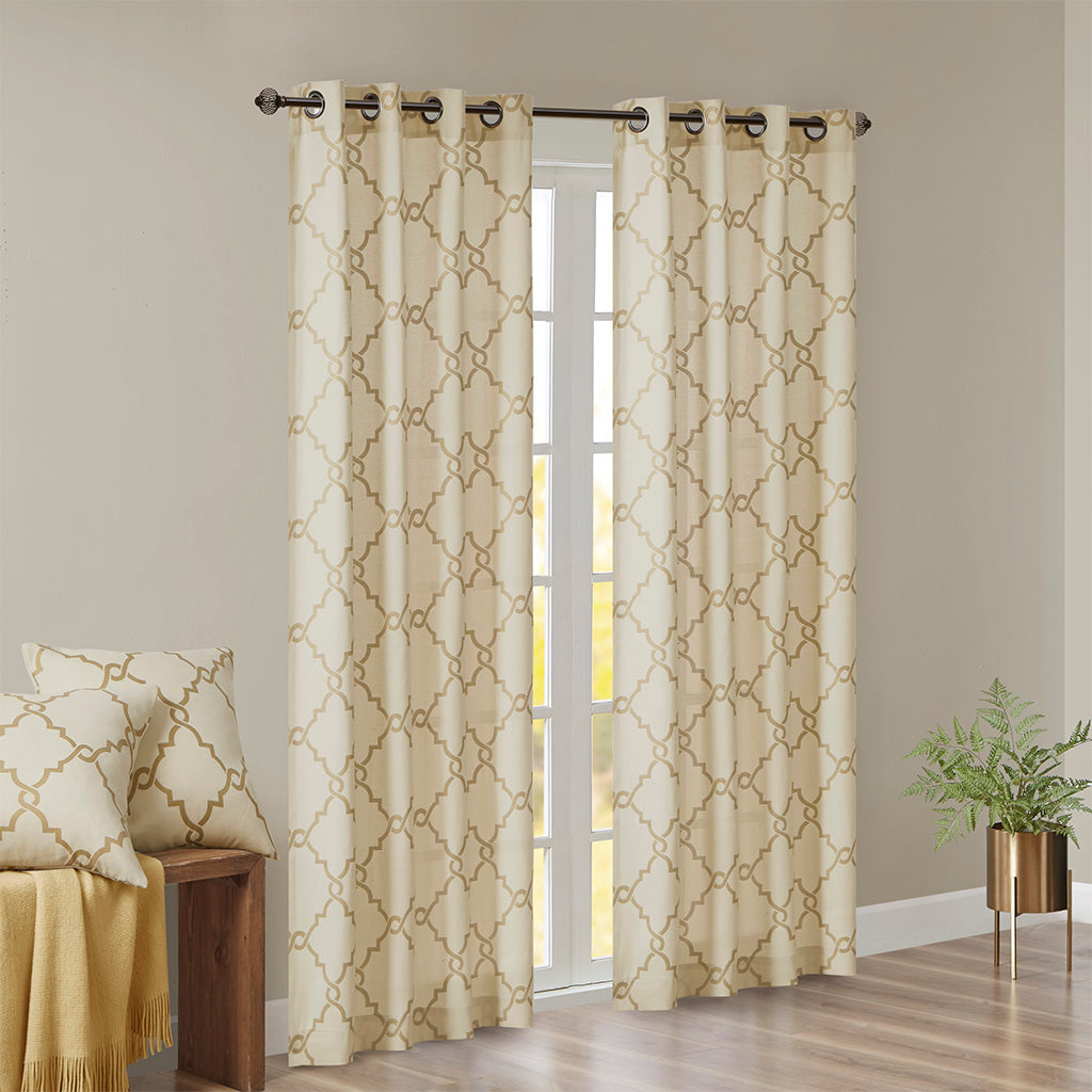 Madison Park Fretwork Print Grommet Top Window Curtain Panel