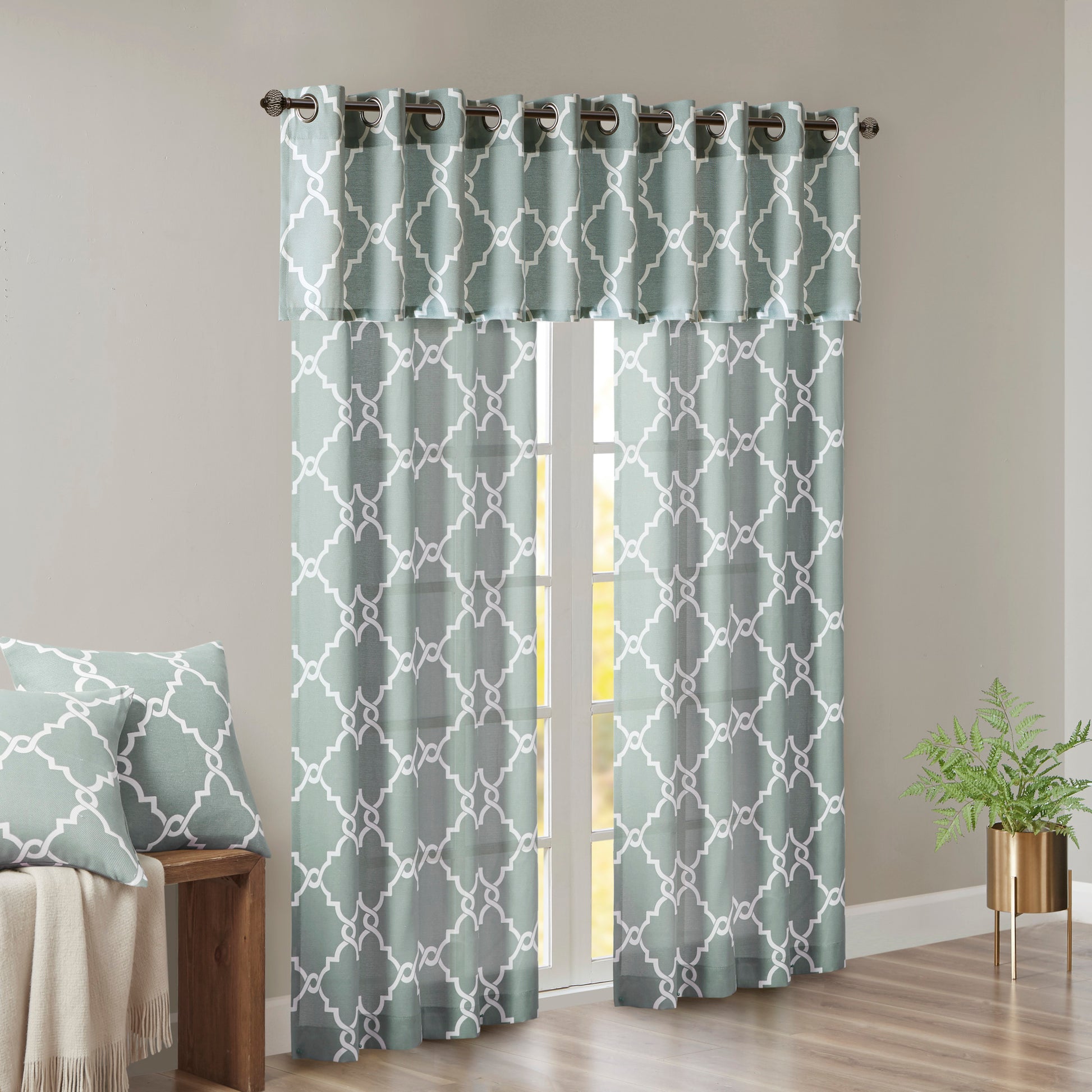 Madison Park Fretwork Print Grommet Top Window Valance