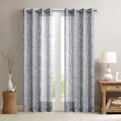 Madison Park Grommet Top Sheer Bird on Branches Burnout Window Curtain