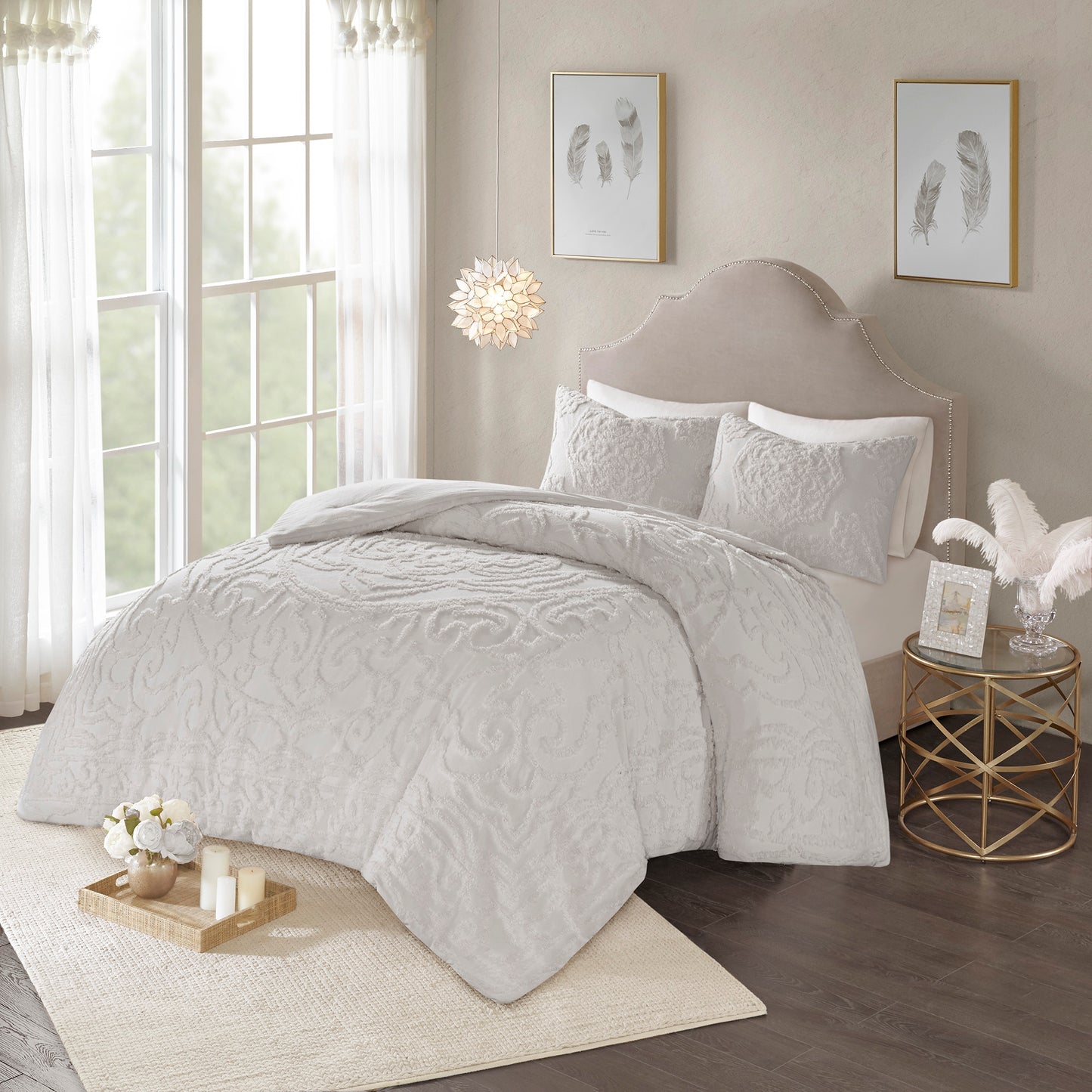 Madison Park 3-Piece Tufted Cotton Chenille Medallion Duvet Cover Set