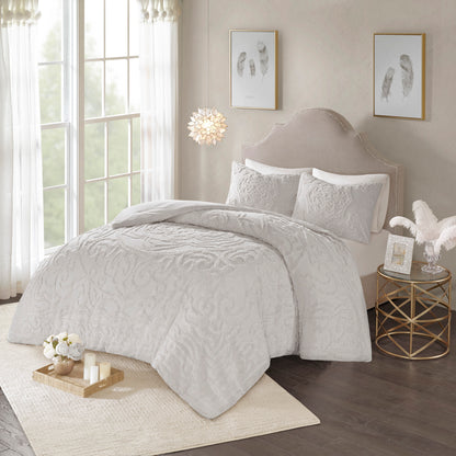 Madison Park 3-Piece Tufted Cotton Chenille Medallion Duvet Cover Set