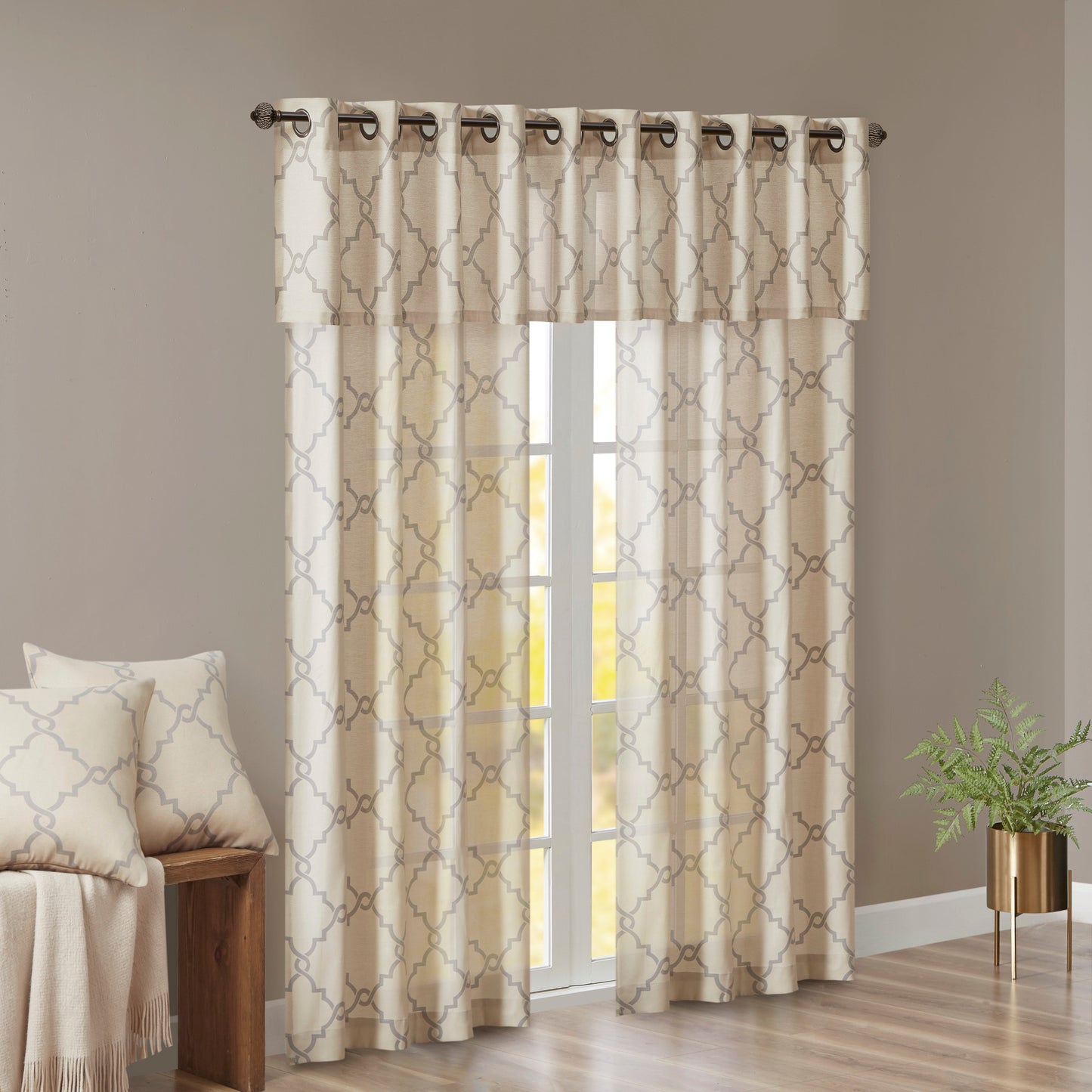 Madison Park Fretwork Print Grommet Top Window Valance