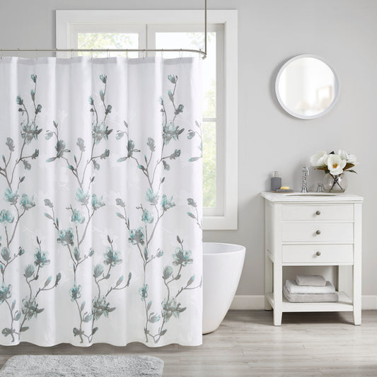 Madison Park Floral Printed Burnout Shower Curtain