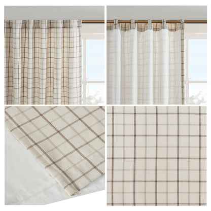 Madison Park Plaid Rod Pocket and Back Tab Curtain Panel with Fleece Lining