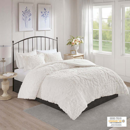 Madison Park 3 Piece Tufted Cotton Chenille Damask Comforter Set