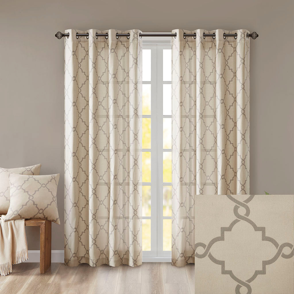 Madison Park Fretwork Print Grommet Top Window Curtain Panel