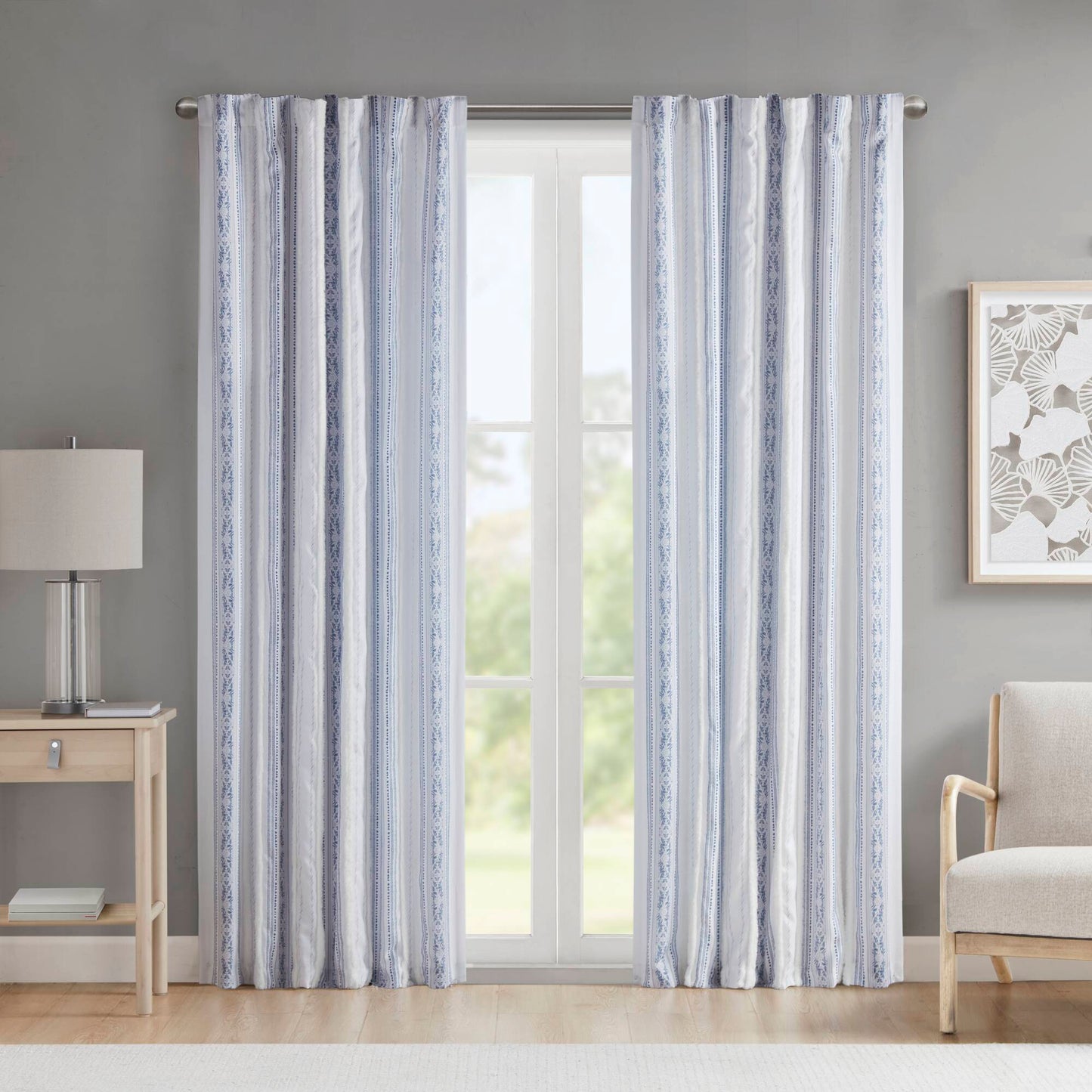 Madison Park Poly Printed Curtain Panel with Tufted Stripe and Lining