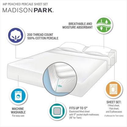 Madison Park 200 Thread Count Relaxed Cotton Percale Sheet Set