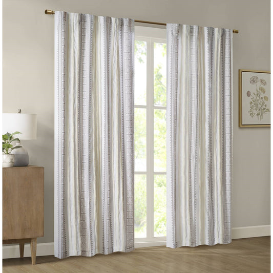 Madison Park Poly Printed Curtain Panel with Tufted Stripe and Lining