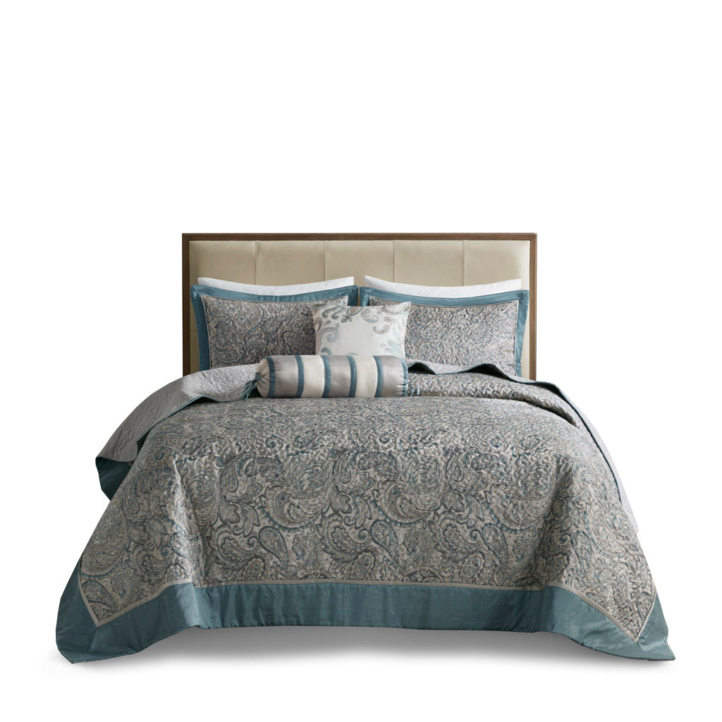 Madison Park 5 Piece Jacquard Bedspread Set with Throw Pillows