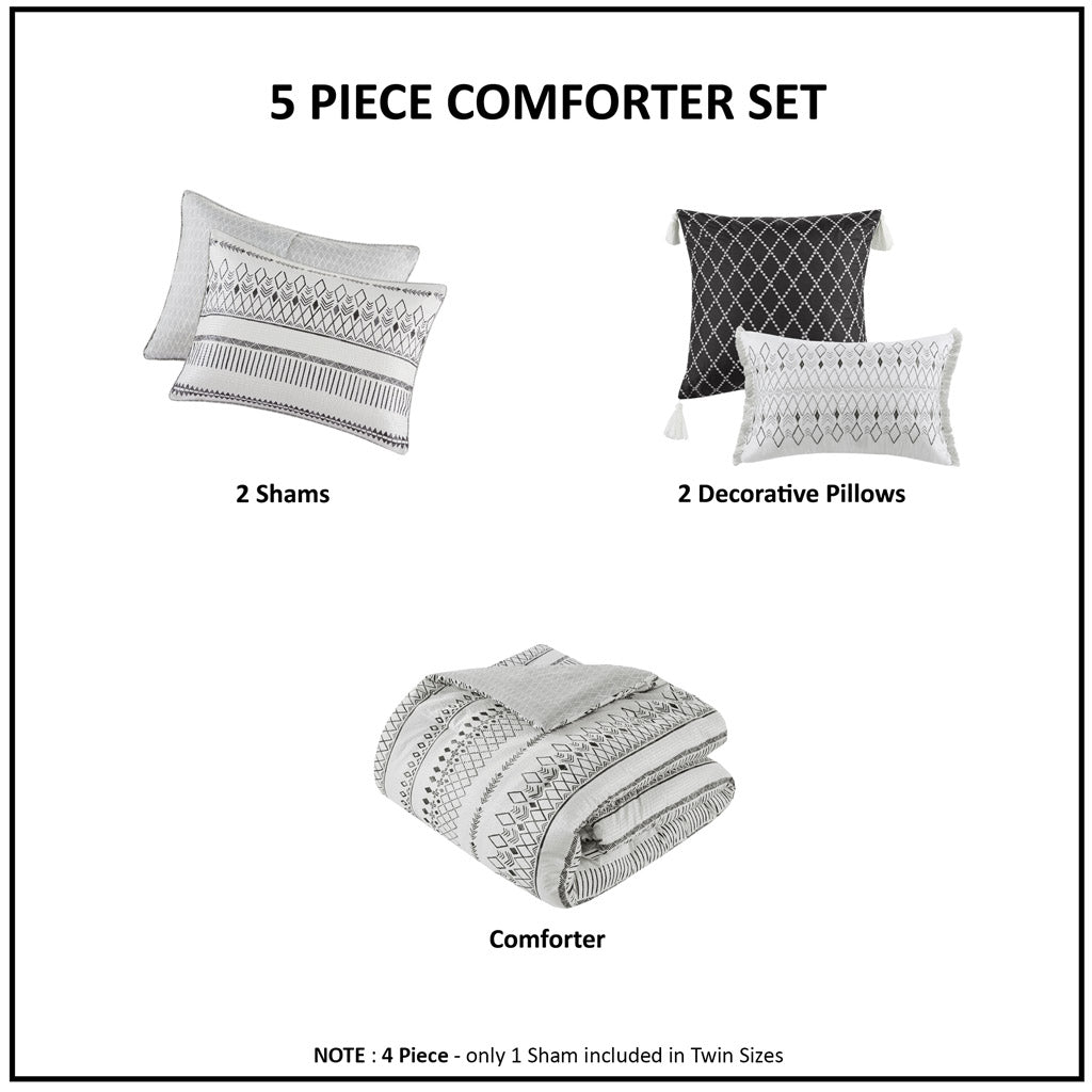 Madison Park 5 Piece Printed Seersucker Comforter Set with Throw Pillows