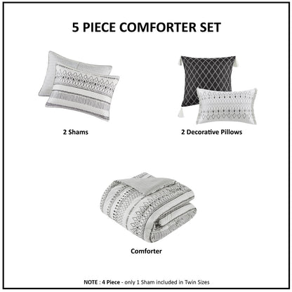 Madison Park 5 Piece Printed Seersucker Comforter Set with Throw Pillows