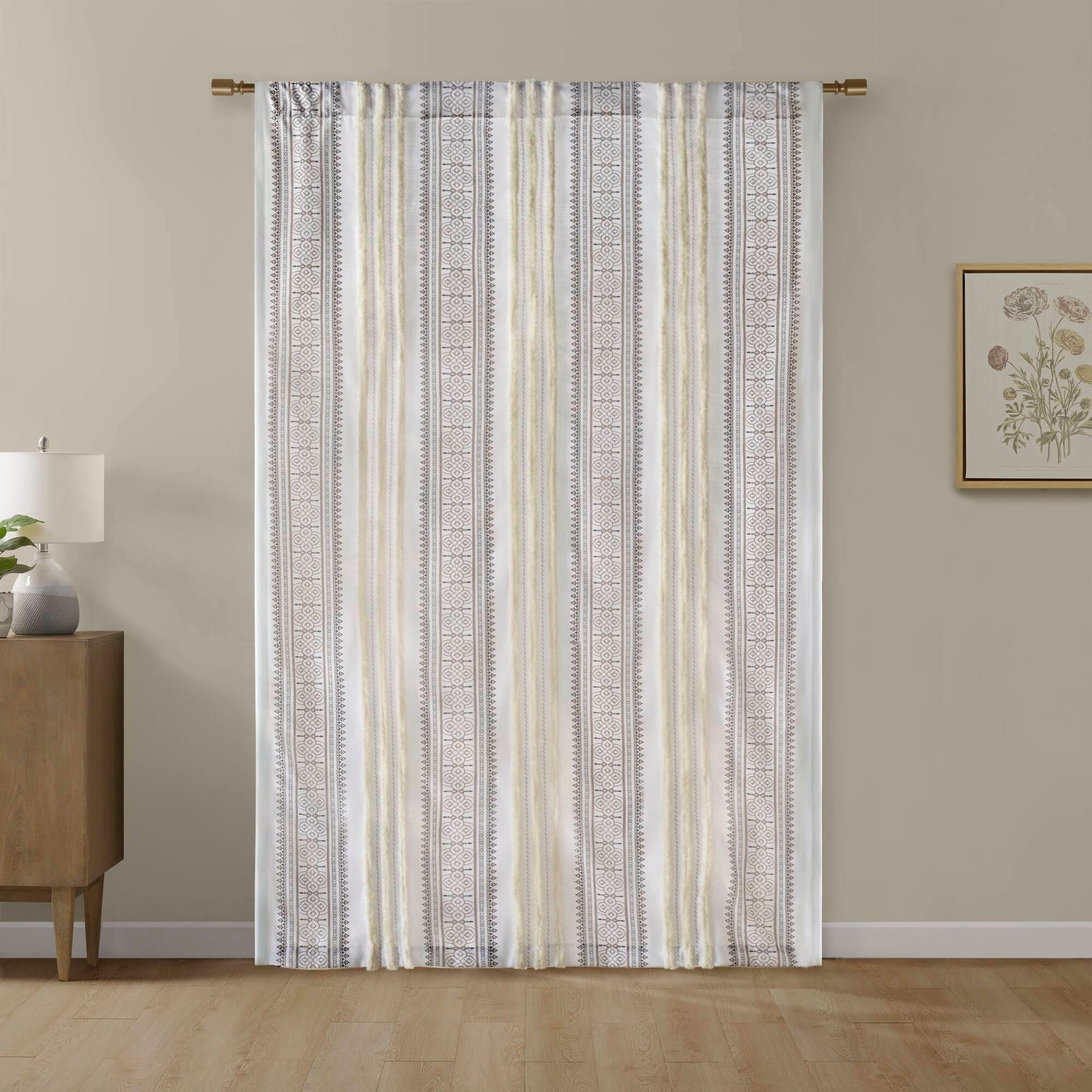 Madison Park Poly Printed Curtain Panel with Tufted Stripe and Lining