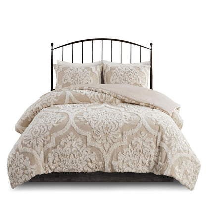 Madison Park 3 piece Tufted Cotton Chenille Damask Comforter Set