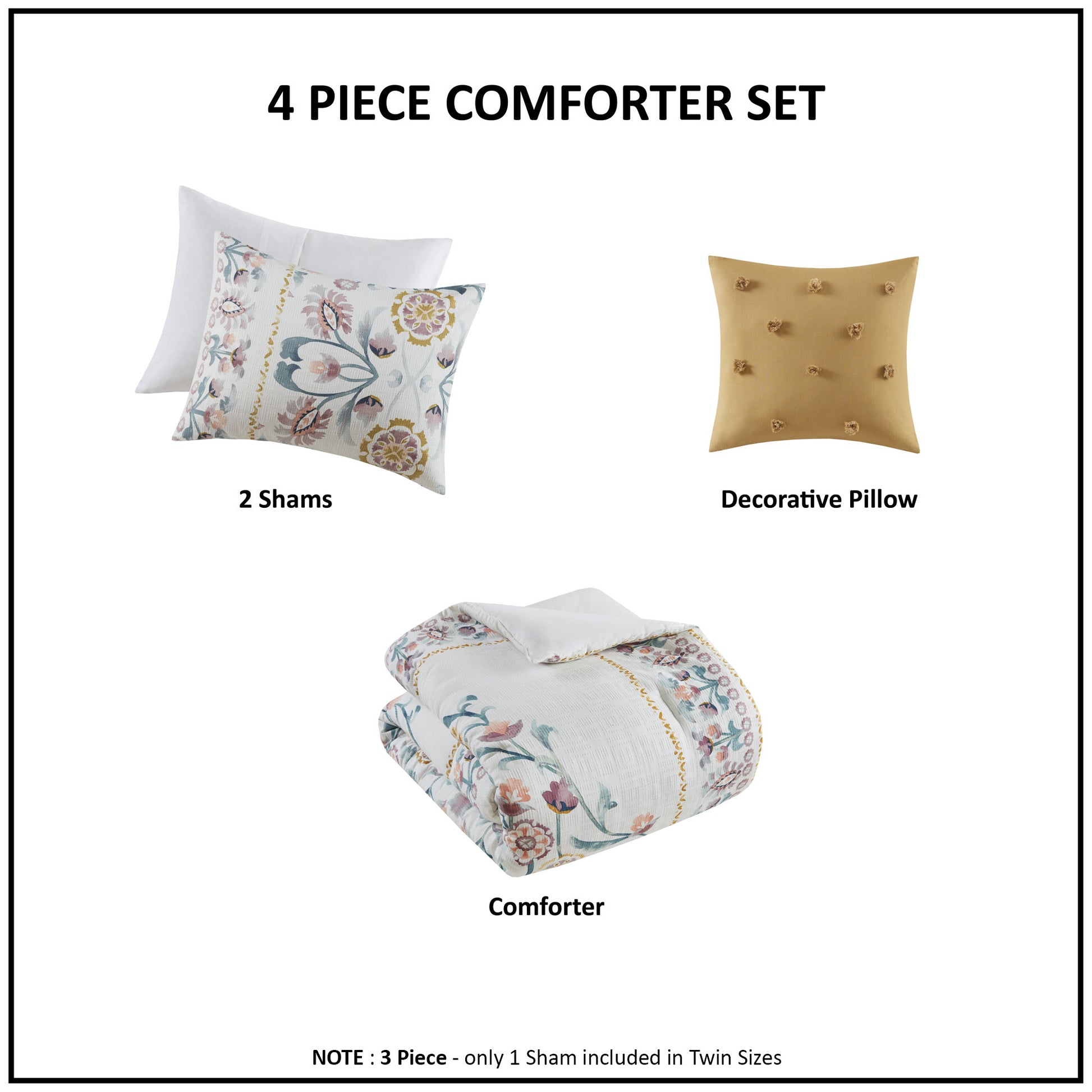 Madison Park 4 Piece Floral Comforter Set with Throw Pillow