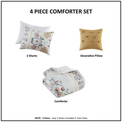 Madison Park 4 Piece Floral Comforter Set with Throw Pillow