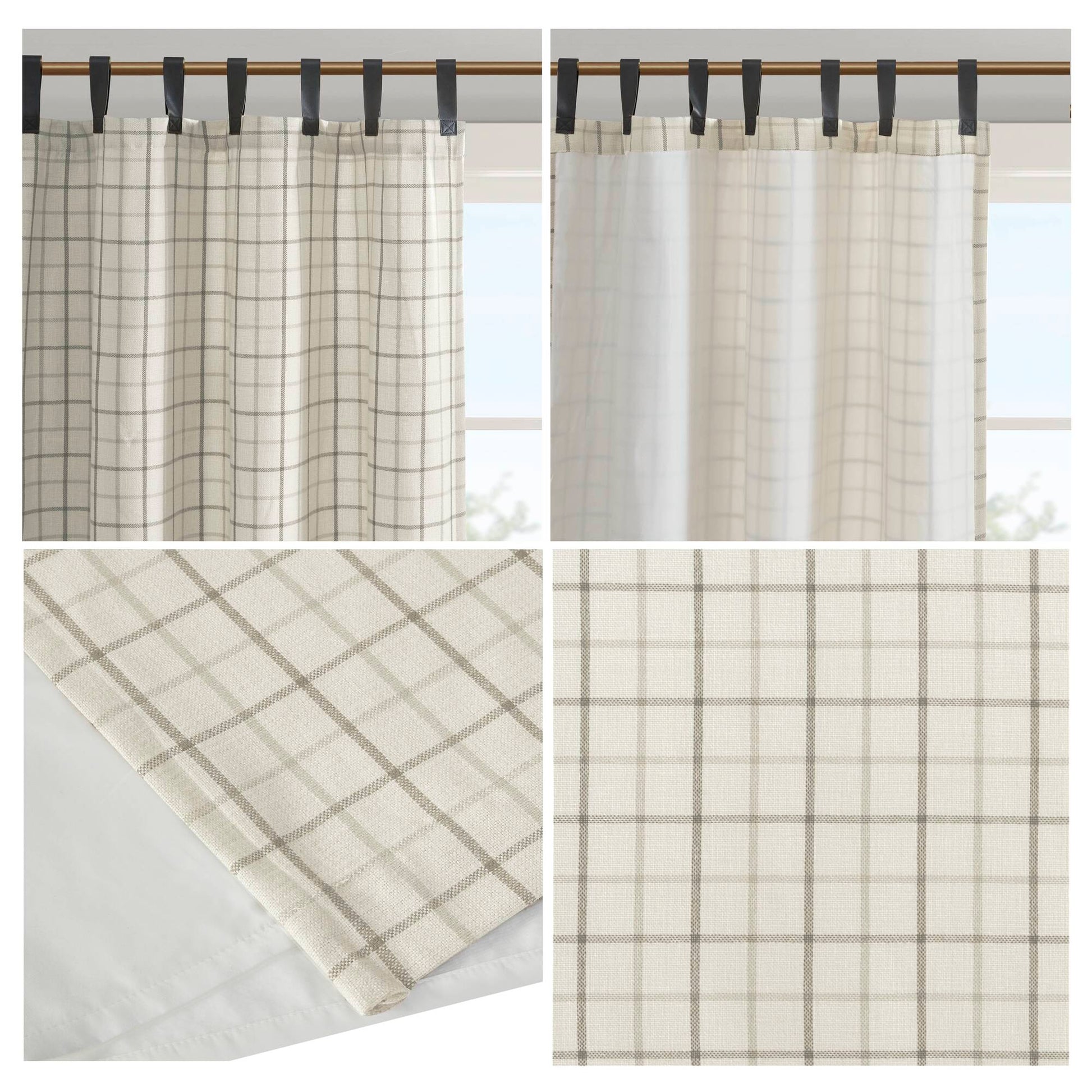 Madison Park Plaid Faux Leather Tab Top Curtain Panel with Fleece Lining