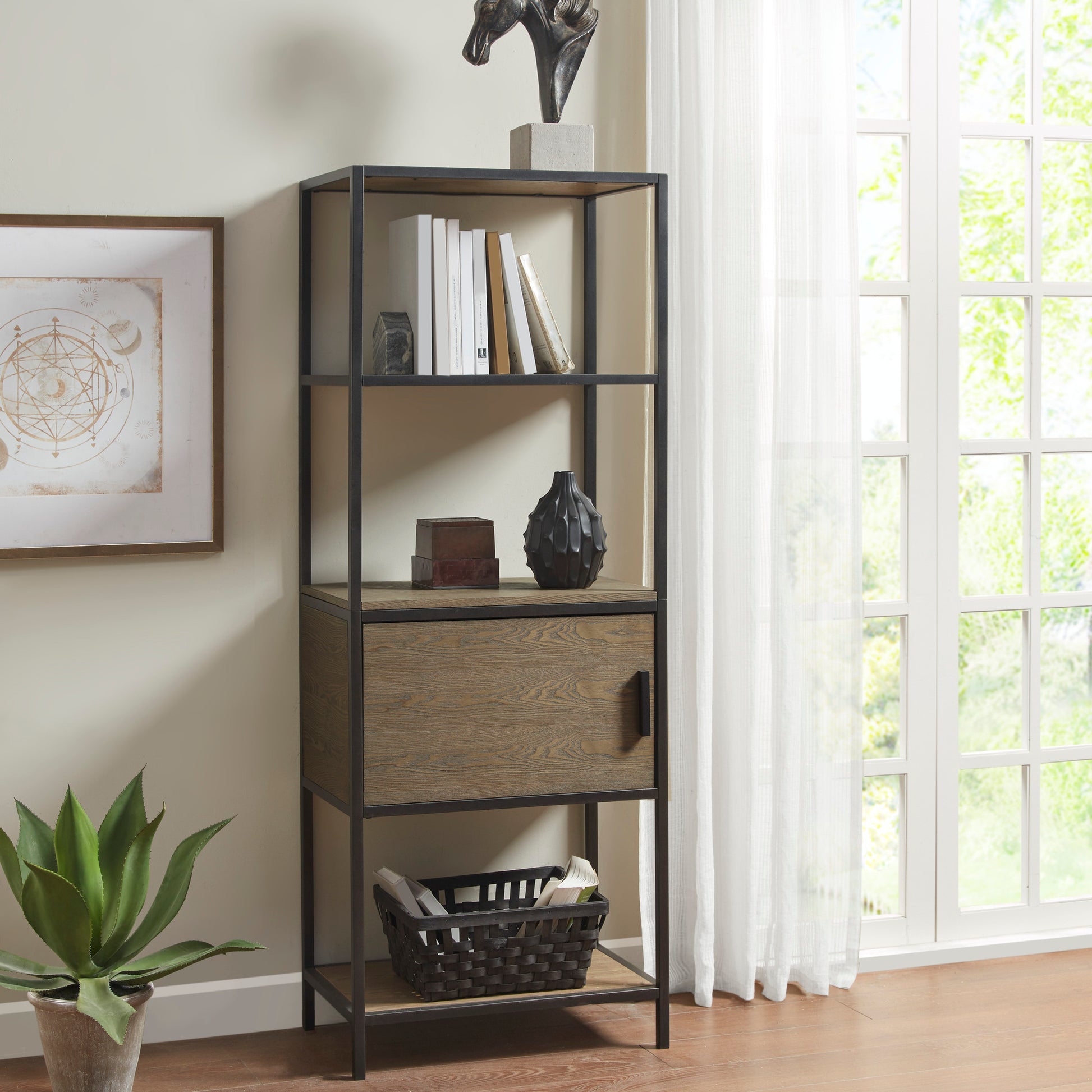 Madison Park 3-Shelf Bookcase with Storage Cabinet