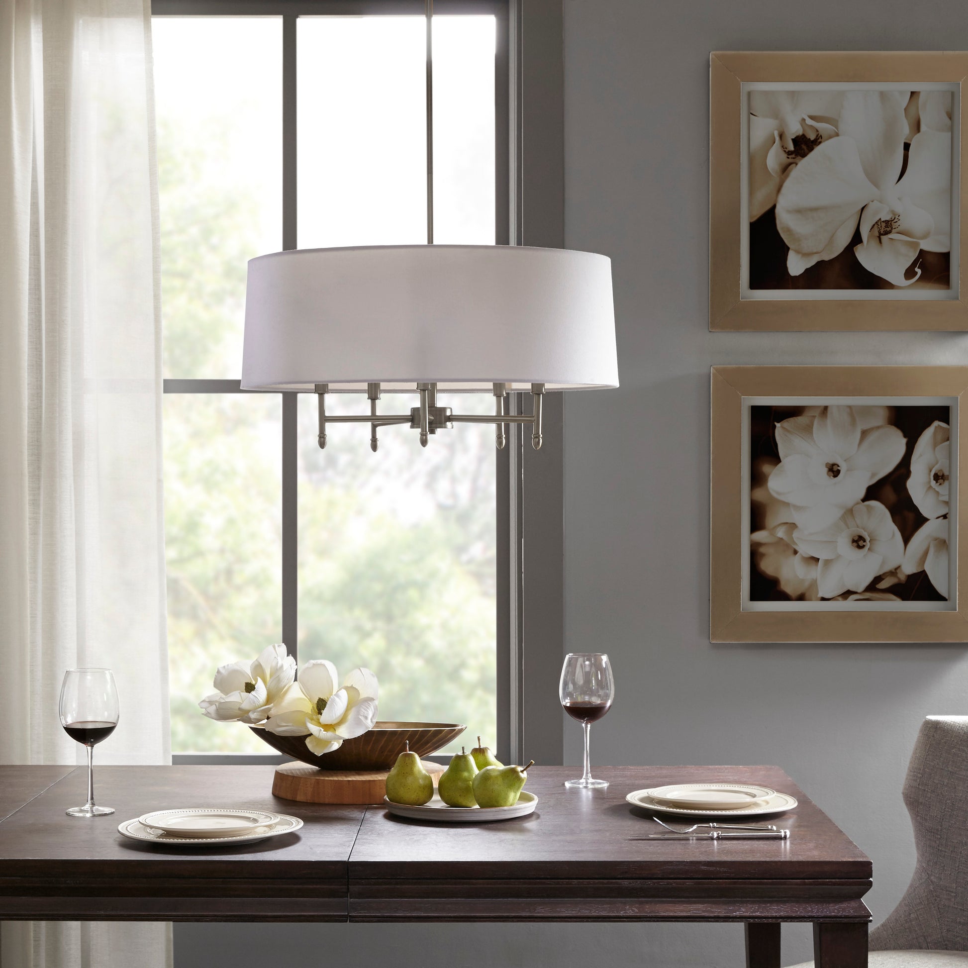 Hampton Hill Presidio 5-Light Dimmable Chandelier with Drum-shaped Fabric Shade & Adjustable Height