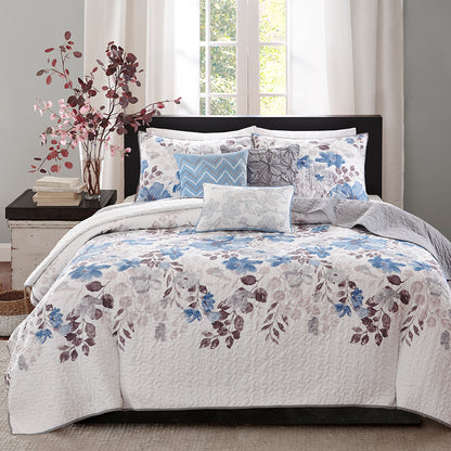 Madison Park 6 Piece Printed Quilt Set with Throw Pillows