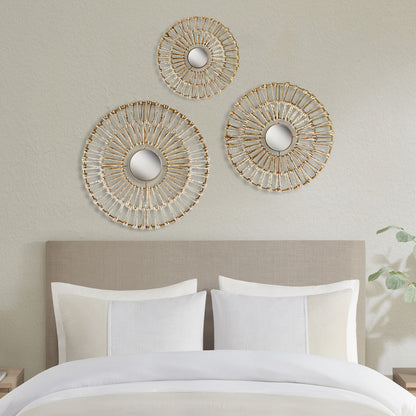 Madison Park Round Natural Fiber and Mirror 3-piece Wall Decor Set