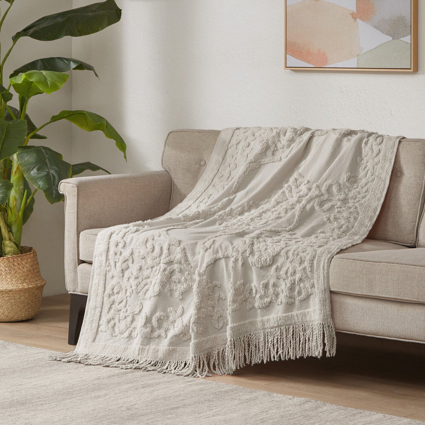Madison Park 100% Cotton Tufted Chenille Lightweight Throw With Fringe Tassel 50" x 60"