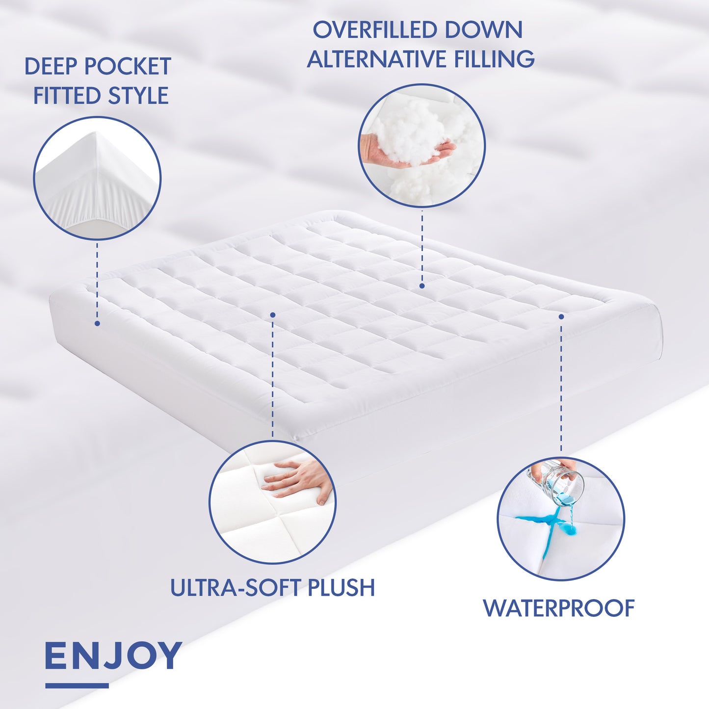 Madison Park Overfilled Plush Hypoallergenic Down Alternative Waterproof Mattress Pad