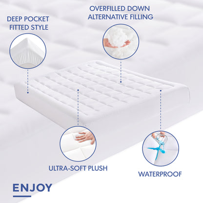 Madison Park Overfilled Plush Hypoallergenic Down Alternative Waterproof Mattress Pad