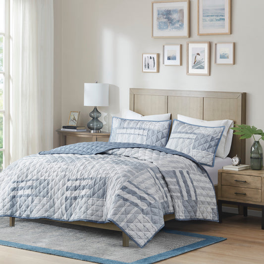 Madison Park 3 Piece Jacquard Patchwork Quilt Set