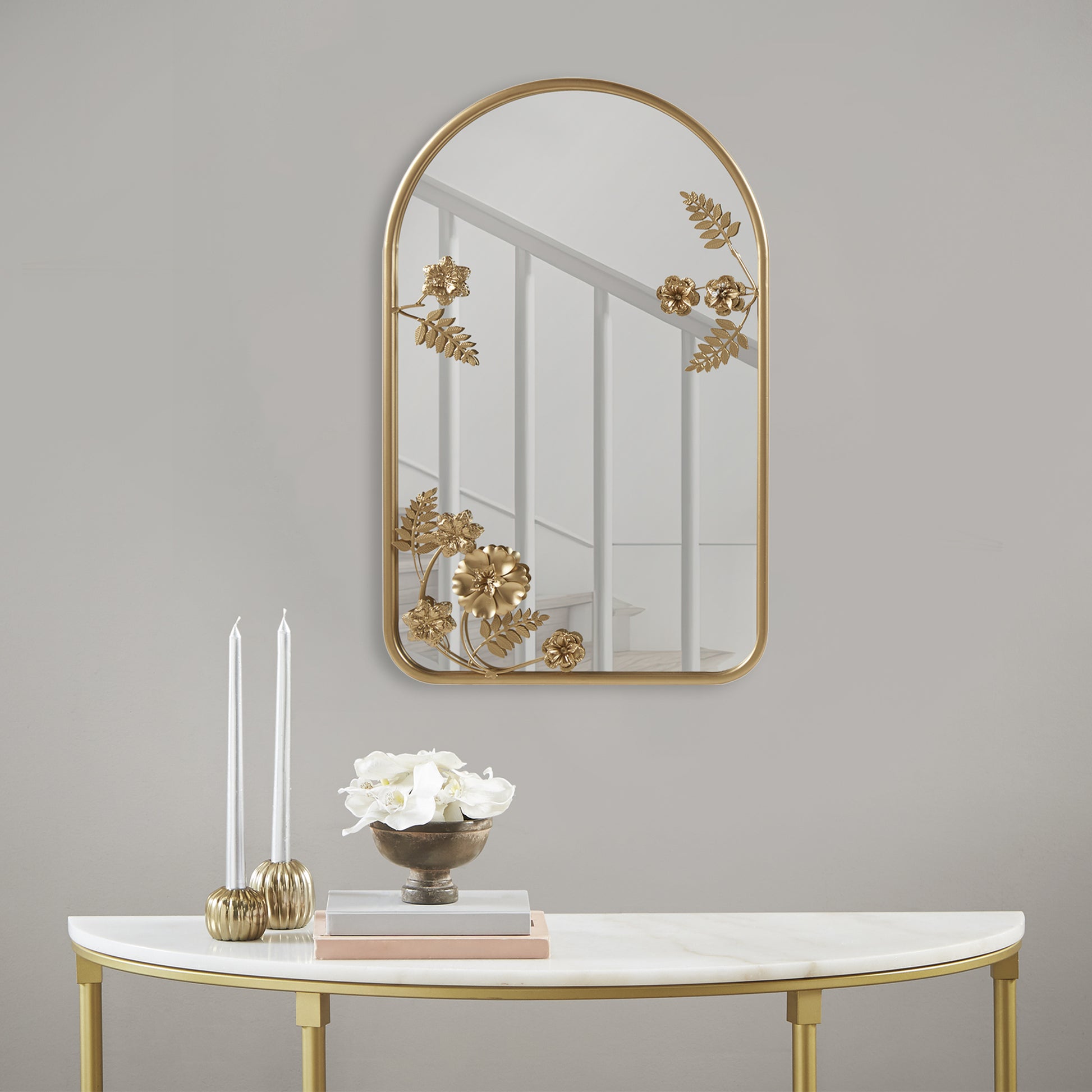 Madison Park Arched Metal Floral Wall Mirror