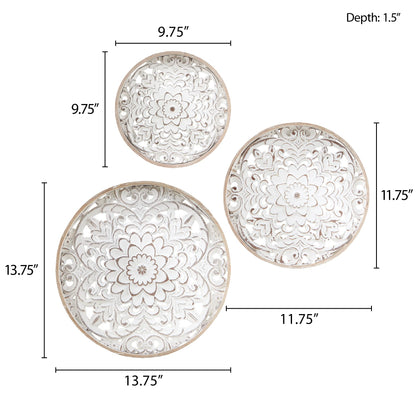 Madison Park Distressed White Floral 3-piece Carved Wood Wall Decor Set