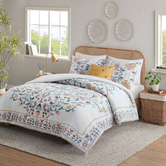 Madison Park 4 Piece Floral Comforter Set with Throw Pillow