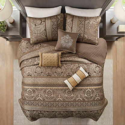 Madison Park 6 Piece Jacquard Quilt Set with Throw Pillows